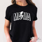 Woman wearing Lighting Mama Tee in Black with white print