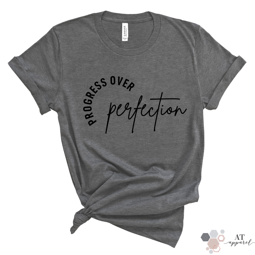 Progress Over Perfection Tee in Heather Storm