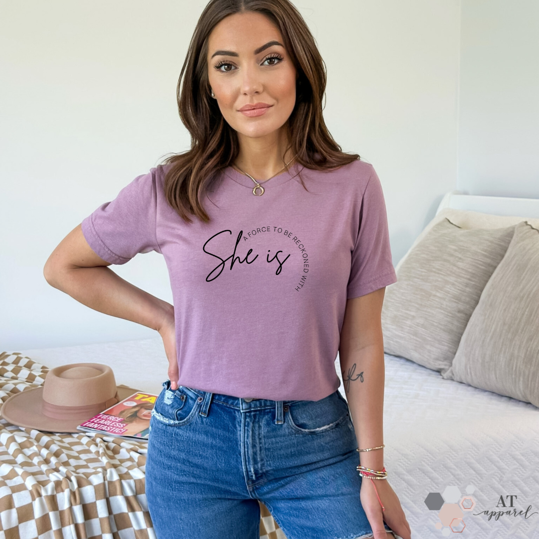 She Is A Force Tee in Heather Orchid